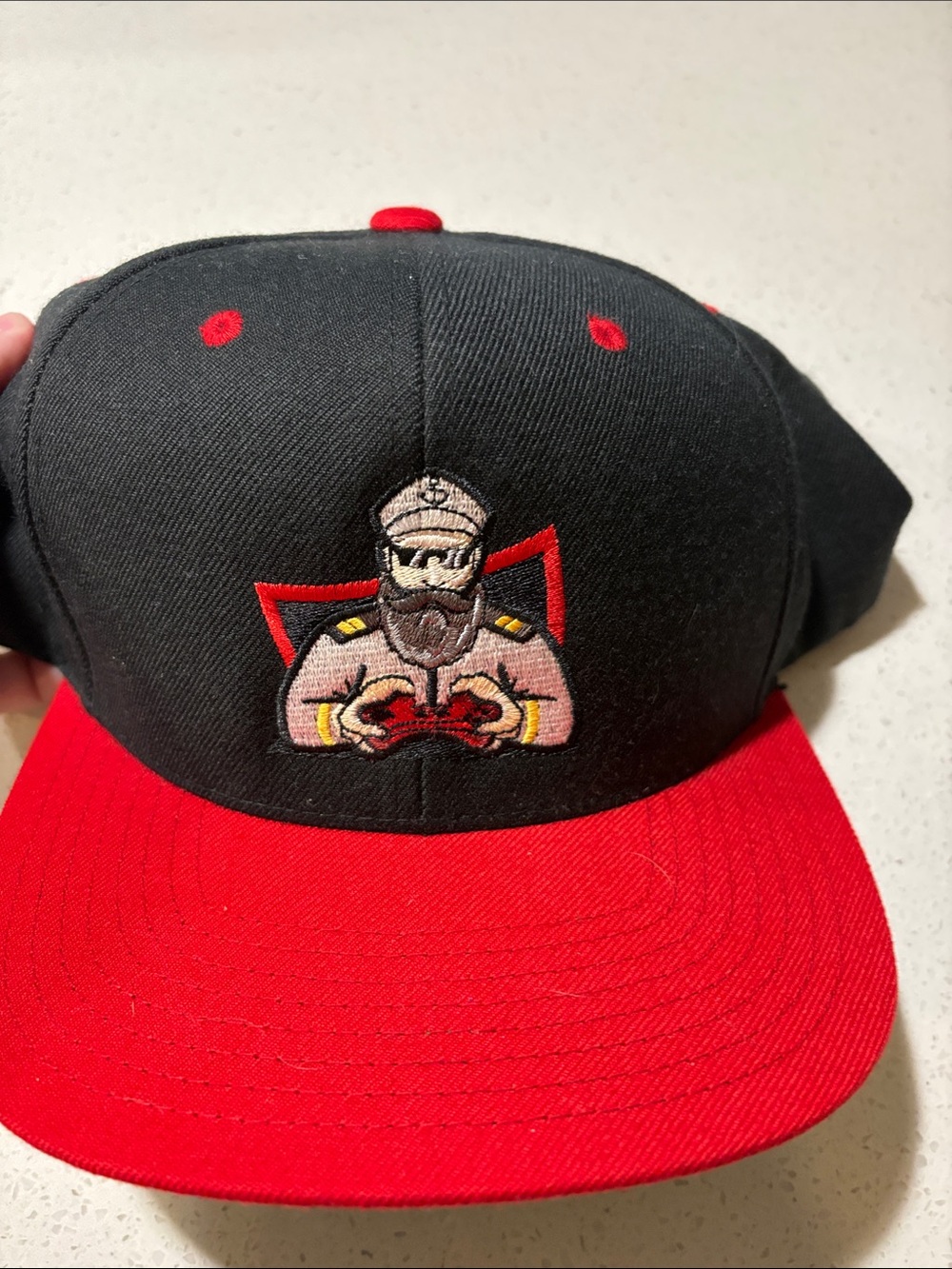 Lids Black and Red Snapback Hat with Captain Embroidered Patch